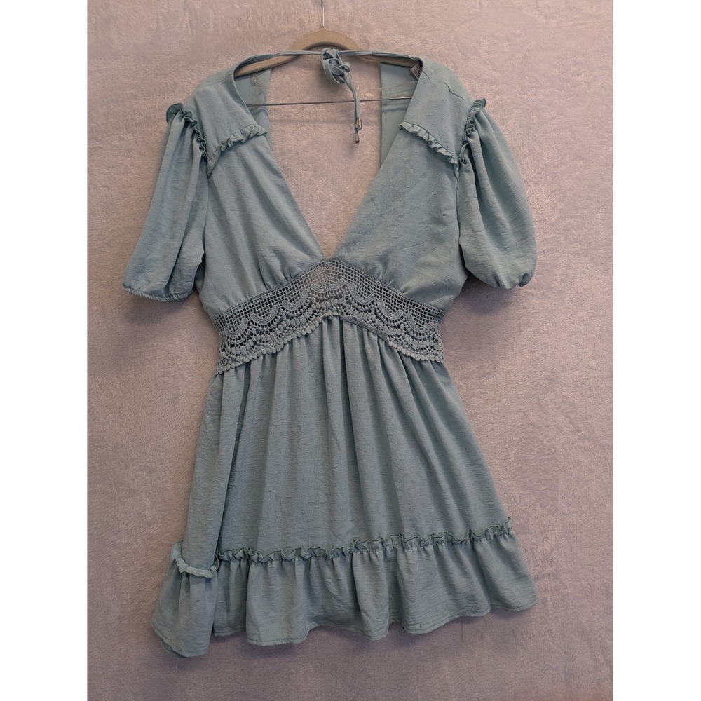 Rue21 Y2K Blue Lace Crochet Detail Ruffle Mini Dress Women's Size L